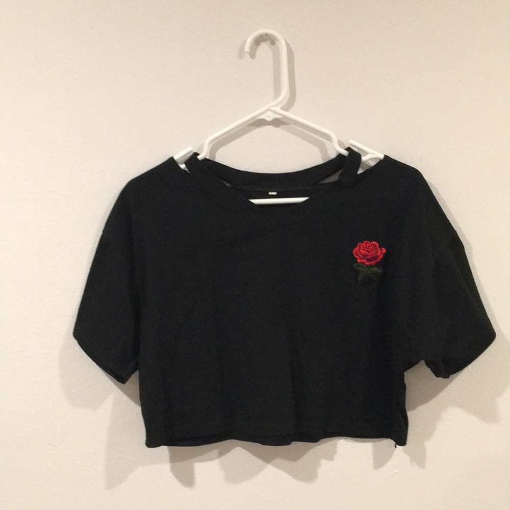 Rose Patch Cut Out Neck Tee